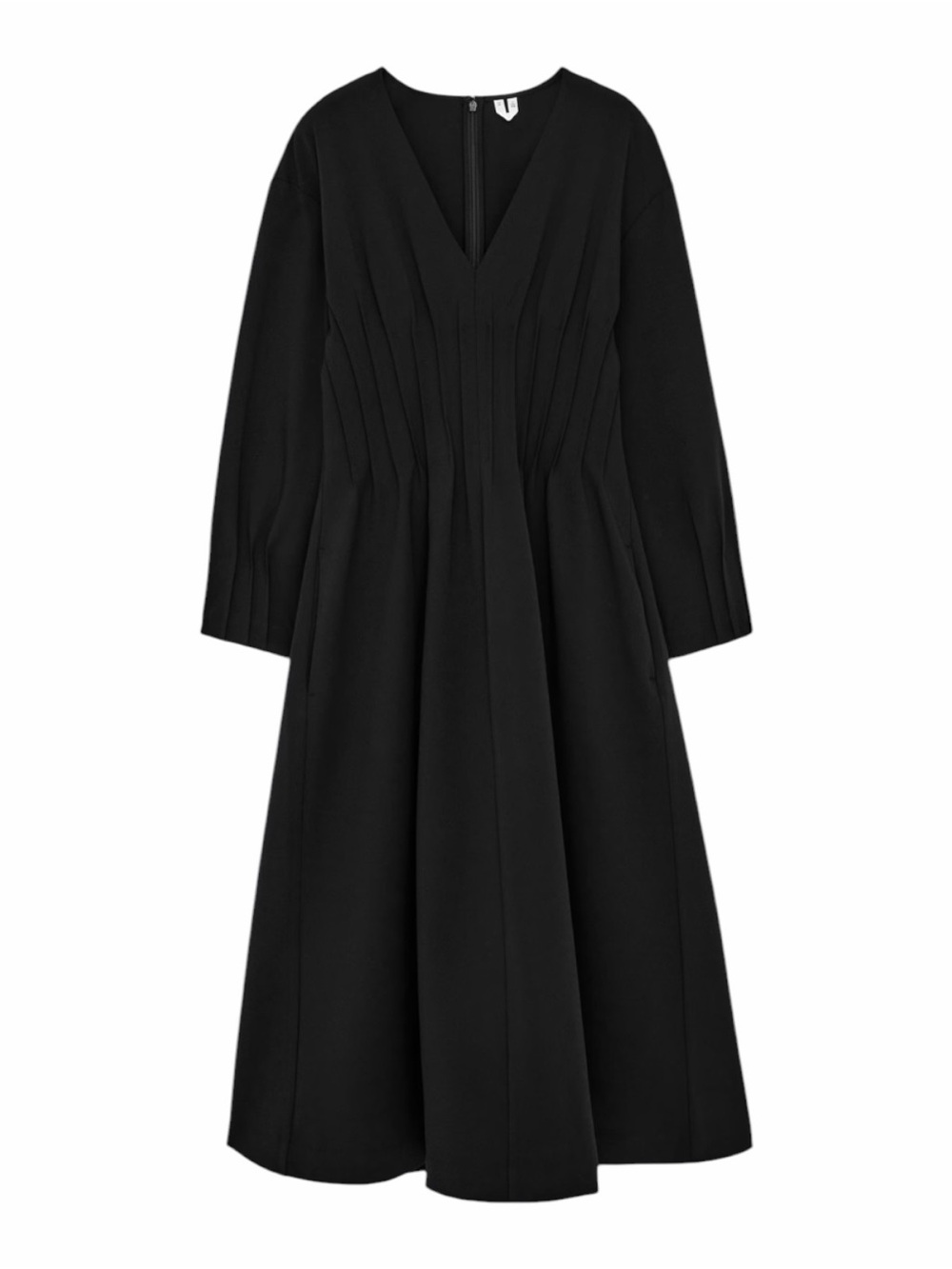ARKET V-Neck Pleated Midi Dress in Black Size Eur 34/ US XS